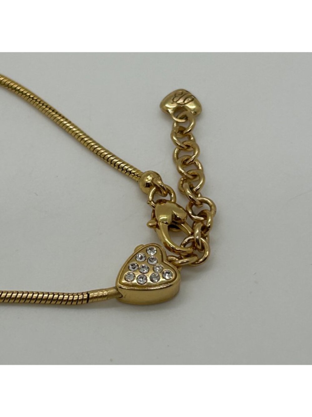 Brighton Gold Heart Crystal Charm Bracelet Snake Chain Jewelry Adjustable 7-8" - Picture 7 of 14